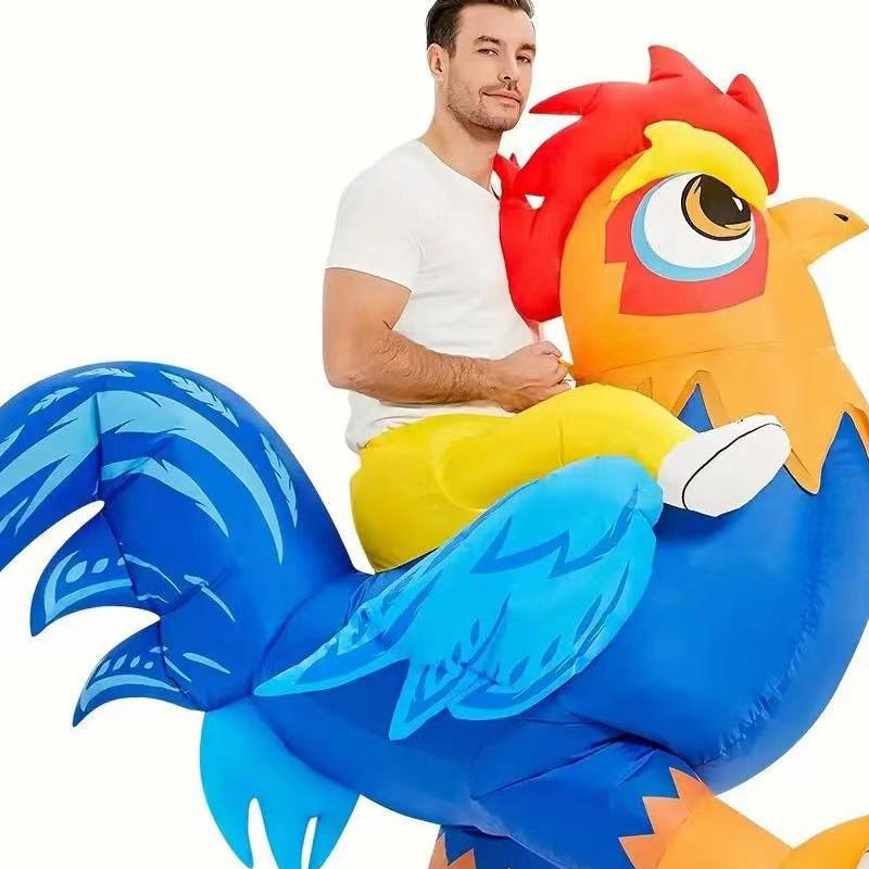 Colorful Feather Rooster Inflatable Costume - Children's Day Mascot Outfit for Outdoor Walking Performance