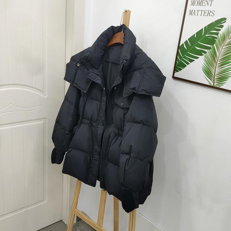 New Down Jacket Women's Medium and Long Waist Fashion Personalized Pocket Shawl Stand-up Collar Knitted Splicing Jacket Tide