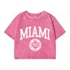 Women'S Cotton Washed T-Shirts Summer Distressed Regular Fit Crop Tops Miami, Usa Printing Short Sleeve Female Clothes