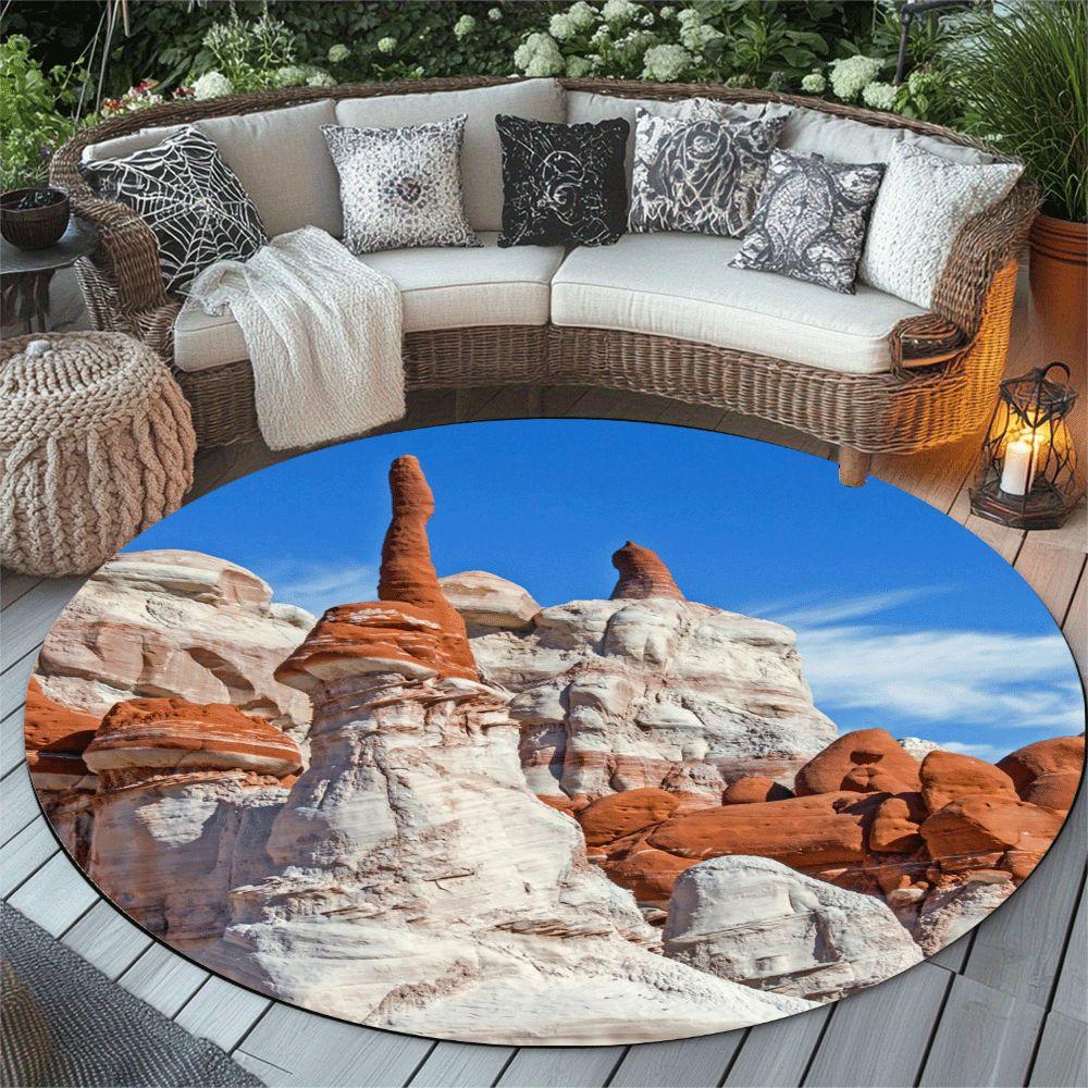 Round Natural Landscape Pattern Flannel Rug Printed Design Modern Art Decor Soft Anti Slip Carpet For Living Room And Meditation