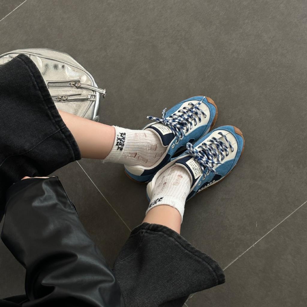 Retro round head contrasting color small flower wave thick-soled Dexun shoes 2025 new breathable and versatile casual sports shoes Forrest Gump shoes