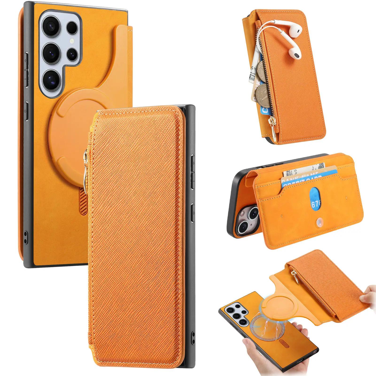 

2 in 1 Detachable Magnetic Zipper Cards Solt Wallet Leather Case For Samsung Galaxy S24 Ultra S23 Plus A05 A35 A25 A15 A55 Cover For Samsung M54 жовтий
