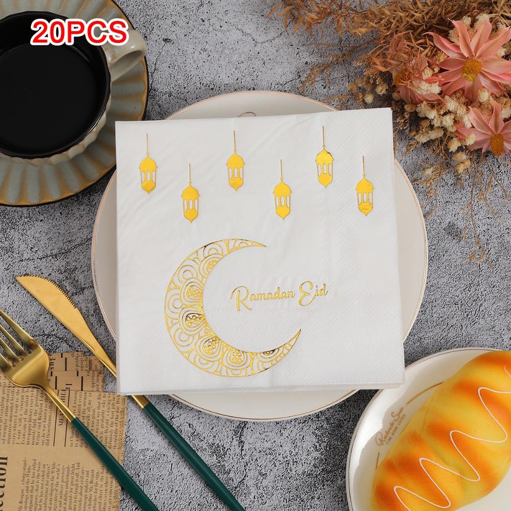 Colorful Moon-Patterned Napkins Golden Moon Star Patterns Printed Napkins White 20 Pieces Disposable Paper Tissues Birthdays