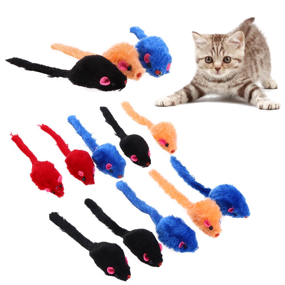 10pcs Pet Cat Toys False Mouse Mini Funny Playing Toys for Cats with Colorful Feather Plush Mini Mouse Toys Pet Supplies