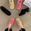 Fashion Slip-on Pink Wool Mules Women Fashion  Closed Toe  Plush Court Clogs Ladies Winter Warm Lambswool Heeled Slippers