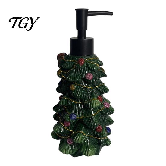 Hand Soap Container Resin Christmas Tree Dispenser, Refillable Liquid Shampoo Lotion Pump Bottle Container, Empty for Bathroom Kitchen Countertop