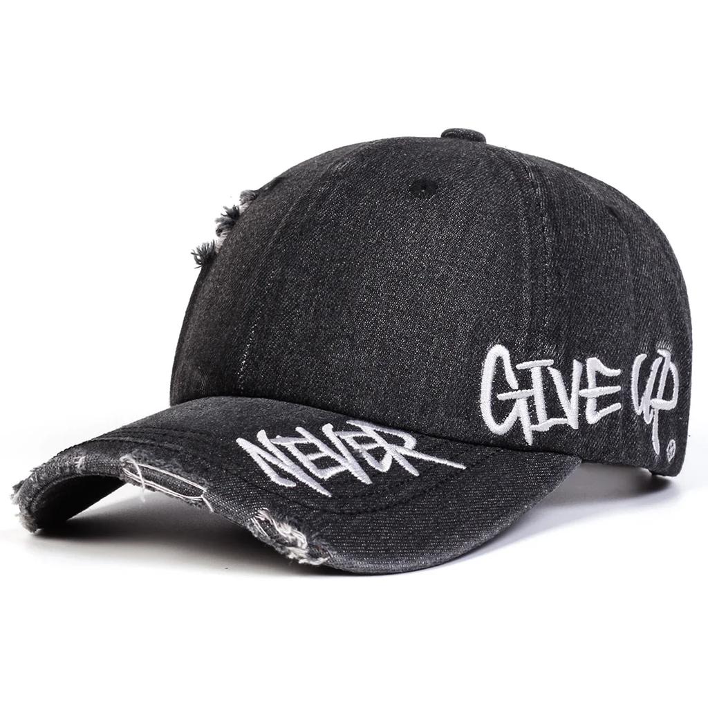 Gorras de Béisbol Bordadas con Letras Unisex 'Never Give Up' para Primavera y Otoño, Ajustables, Casuales para Exteriores, Sombrero Protector Solar, Gorra Deportiva