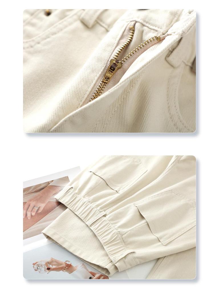 2025 Women's Khaki Wide-Leg Jeans: American Retro Casual for Spring & Autumn