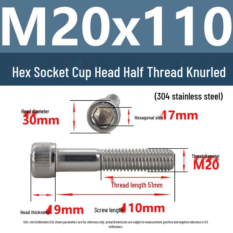 304 Stainless Steel Hex Socket Screws M4-M20, Cylindrical Head, Partial Thread Bolts