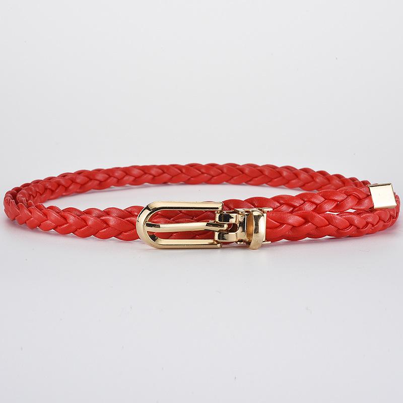 Women's Korean Style Candy Color Knotted Braided Leather Belt with Clip Buckle