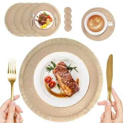 Set of 4 Braided Cotton Placemats with Coasters Washable Heat Resistant Mats Boho Woven Table Mats for Christmas Dining Table