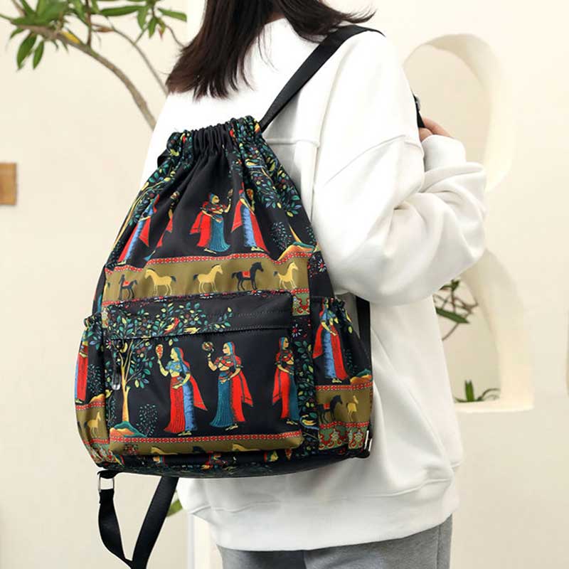 Leichte Bündeltasche im ethnischen Stil, Umhängetasche, wasserdichter Rucksack aus Nylon und Oxford-Gewebe mit Kordelzug, Hunderte bedruckte Reisetaschen, Flut