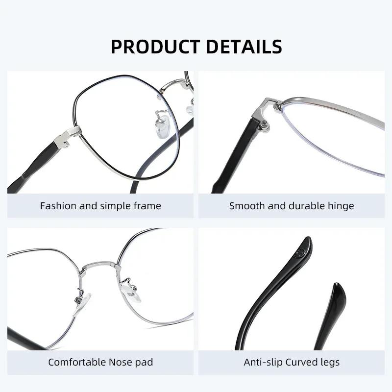 Hd Fashion Convenient Metal Large Frame Reading Glasses Ladies Distance And Near Dual-Use Anti-Blue Light Presbyopia Glasses
