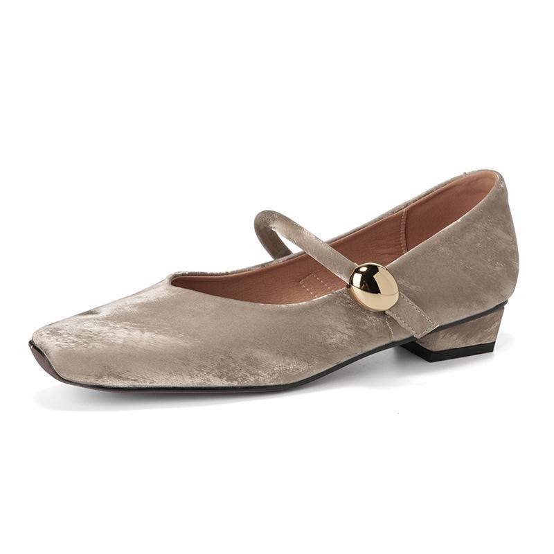 Sheepskin Version Silver Inner Height Increasing Shoes Square Head Single Shoes Women's Stunning Ballet Shoes Thick High Heel Mary Jane Shoes