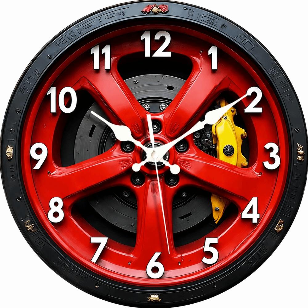 Motorcycle Style 2D Flat Wall Clock Silent Non-ticking 2D Car Wheel Hub Wall Clock Sweep Second 30cm Quartz Wall Clock