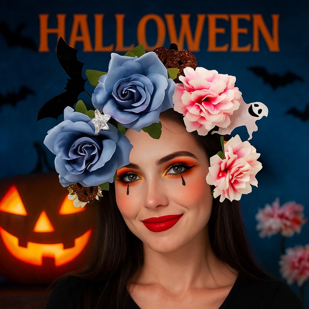 Simulation Bat Halloween Hair Hoop Exaggerated Gothic Flower Hairband  Photography Props