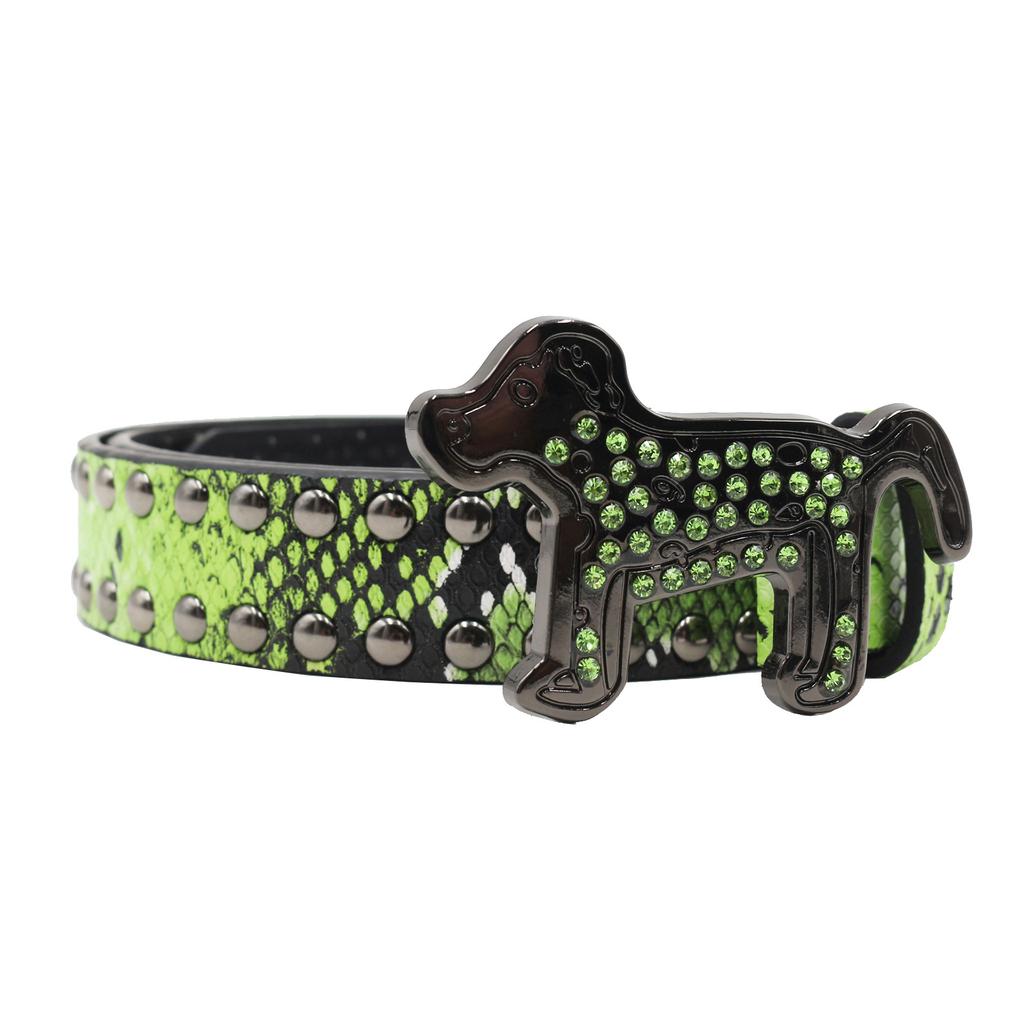 European and American Rhinestone Dog Buckle Belt Rivet Punk Decoration Women's Belt Yabi Decoration Python Pattern Belt