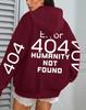 Women's Autumn Loose Fleece Hoodie with 'Error 404' Letter Print and Pocket