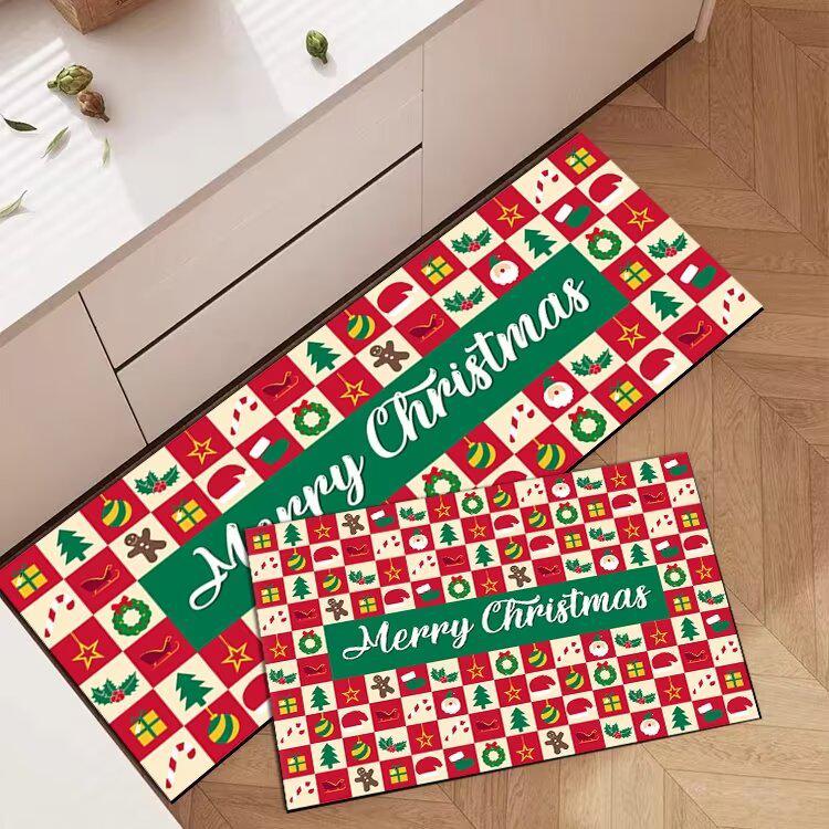 Cross-border Christmas Holiday Anti-Slip, Dirt-Resistant Kitchen Floor Mats – Long, Oil-Absorbing, Decorative Door Foot Mats