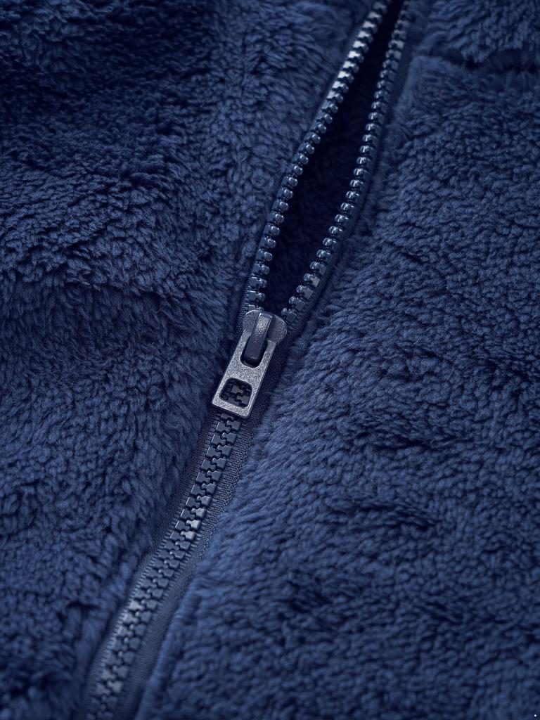 Kids Casual Outerwear Long Sleeve Stand Collar Soft Plush Zipper Closure Pockets Side Warm Jacket