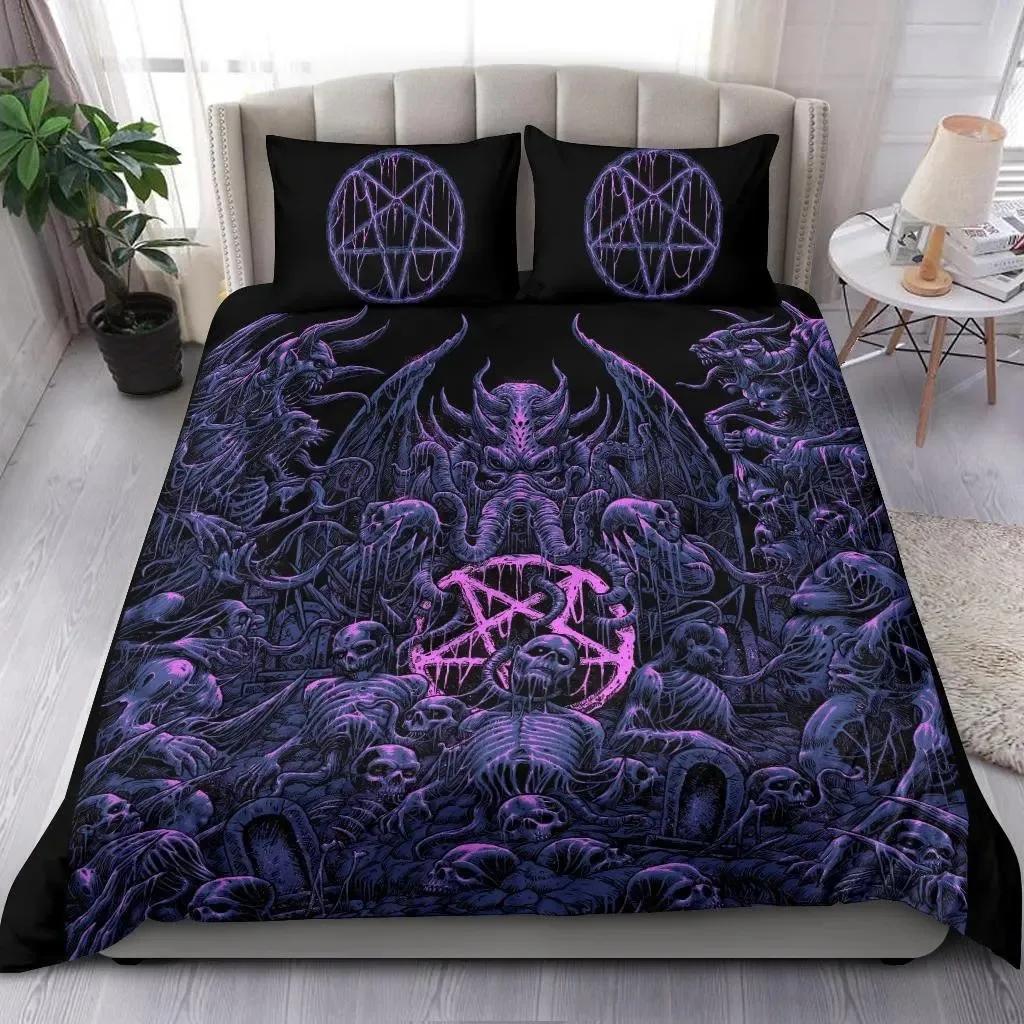 

Bedding Set Skull Cthulhu Satan Black Goat Printed Cozy Duvet Cover King Queen Twin Single Size Birthday Gift Bedroom Decoration EU Single 135x200cm