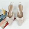 Women's High Heels Sandals Butterfly-knot Design Summer Footwear Chic Pointed Patent Leather Beige Elegant Female Wedding Shoes