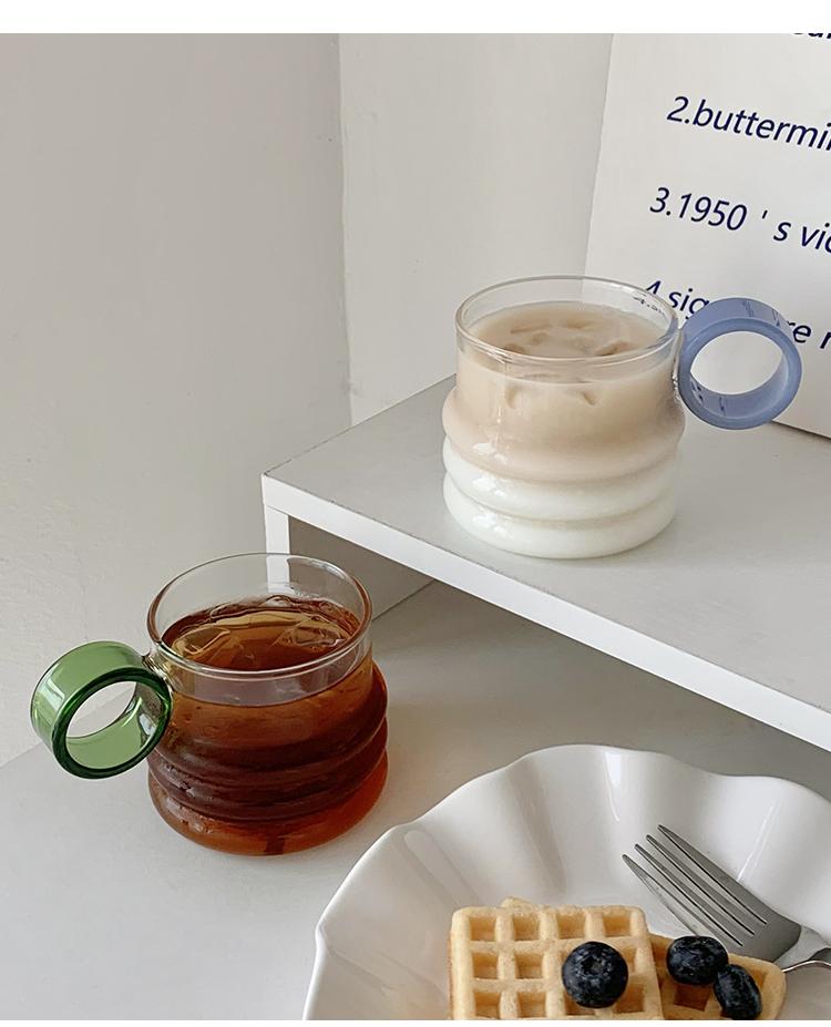 Korean-style Ins Glass Coffee Cup Ring Handle Drink Milk Cup Household Transparent Simple Glass Breakfast Cup