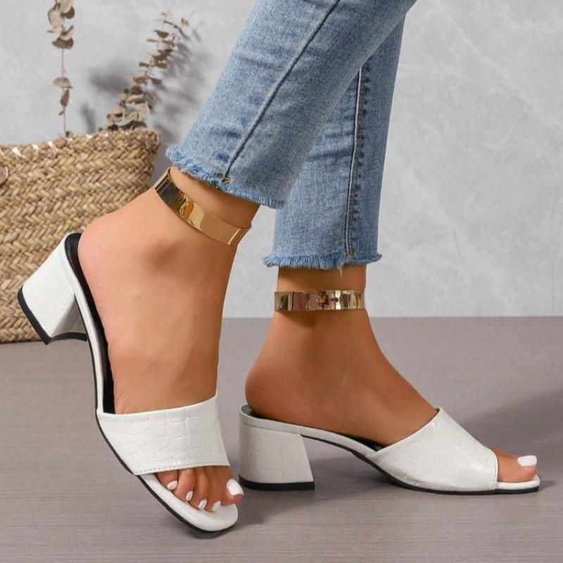 Fashion 2025 New Women's High Heels, Thick Heels, Square Toe Flip Flops, Fashionable Outer Wear Fish Mouth Sandals
