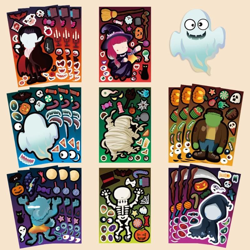 Spooky Cartoon Stickers Set Of 8 For Laptop Tablet Personalizations Halloweens Party Theme