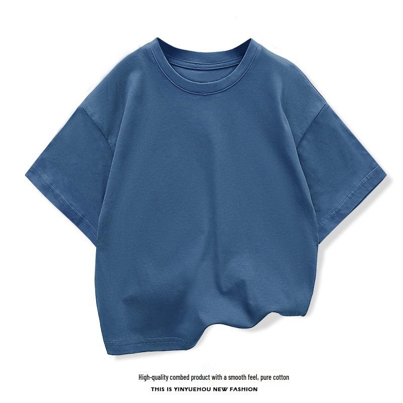 Boys' Summer Korean Style Solid Color Drop Shoulder T-Shirt, Loose Fit, Half Sleeve