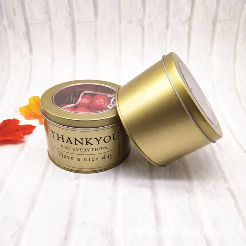 12Pcs Round Metal Tin Box Clear Window Iron Storage Box Tea Food Jar Candy Cake Boxes Jewelry Cream Cosmetic Container Empty Pot