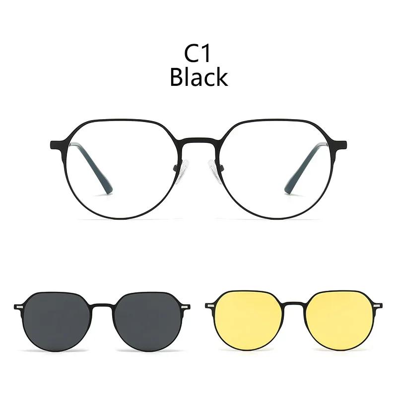 

3 in 1 Sunglasses gentlemen Magnetic Clip On Glasses Metal Frame Optical Prescription Eyeglass Magnet Eyeglasses Clips SHOW AS PICTURE
