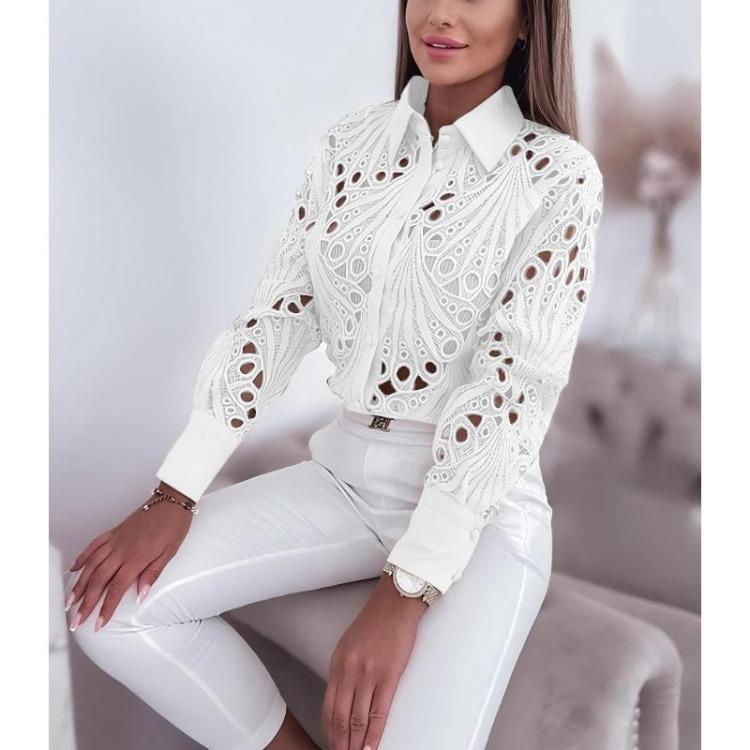 Women's Casual Long Sleeve Polo Top Solid Color Print Blouse Spring Fall Fashion Shirt