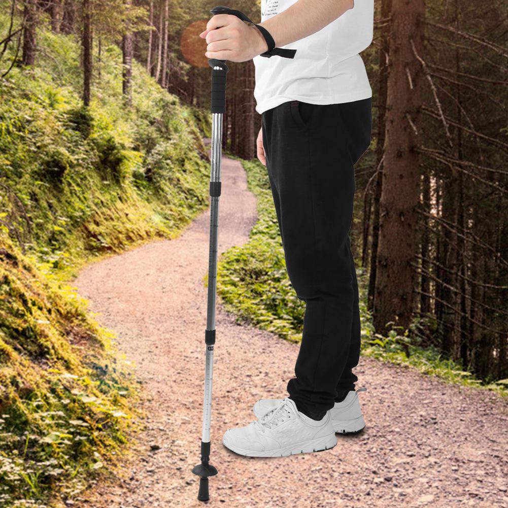 Bastoncino da Trekking da Viaggio all'Aperto a Quattro Sezioni con Manico Dritto Escursionismo Alpinismo Bastone da Passeggio(Argento )