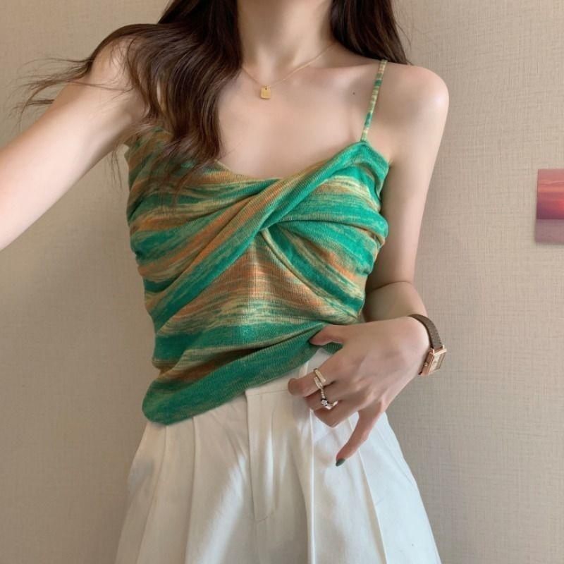 Colorful Striped Camisole for Women Female's Backless Slim Fit Vests Summer Sexy Style Short Chic Wearing Outside Tops