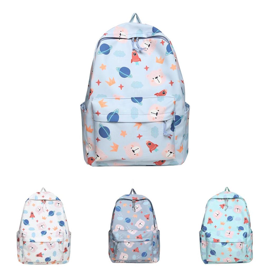 Cute Cartoon Bear Rocket Star Cloud Crown Print Student Backpack For Middle School