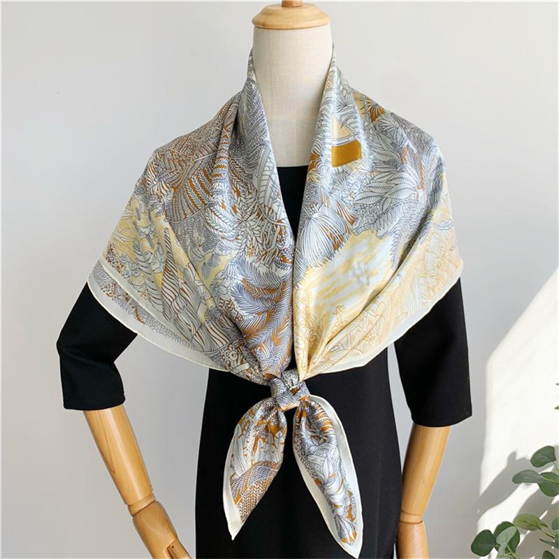 

110*110 см квадратный шелковый шарф женский модный принт маленький шейный платок офисный женский пояс для волос носовой платок женский платок шаль шарф 110*110cm жёлтый