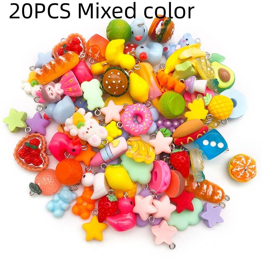 10/20PCS Mixed Color Resin Pendant Perforated Fruit Donut Animal Accessories Keychain Bracelet Accessories 1