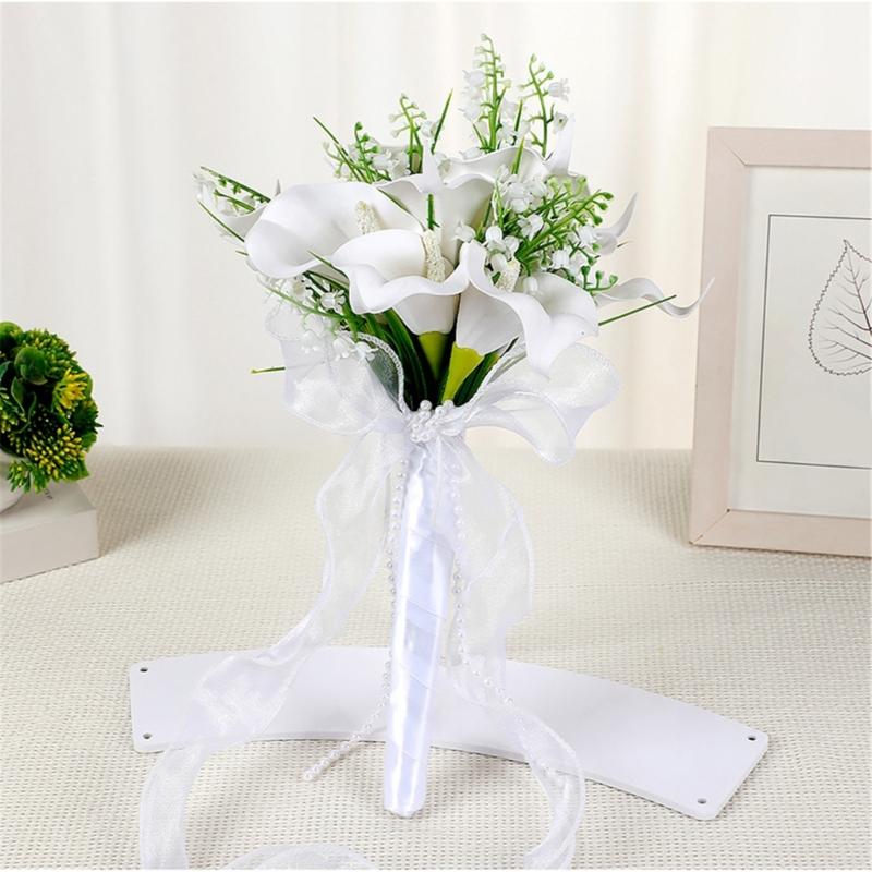 Artificial Silk Flower Bride Handheld Bouquet Wedding Flower Arrangement with Ribbon Design for Ceremony Engagement