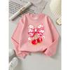Girls Crew Neck SweatshirtPink Heart Bow with Cherries, Soft Cozy Pullover, Warm Casual Outfit for Autumn & Winter