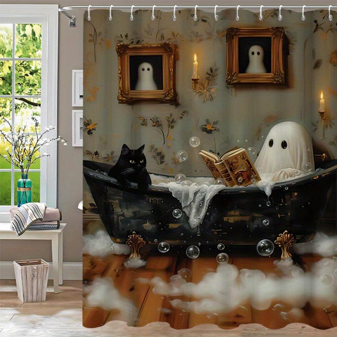

1/4Pcs Halloween Decoration Washing Ghost Cat Pattern Shower Curtain Bathroom Decor Halloween Decoration Indoor Showr Curtain Only90x180curtain