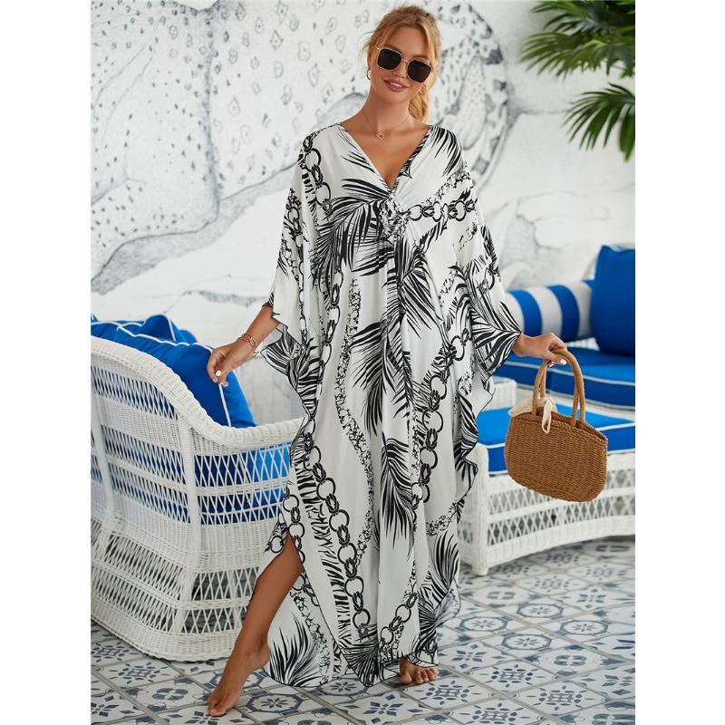 Damen Kleid Bedrucktes Strandkleid Lockeres Übergröße Urlaubs-Bikini-Oberhemd