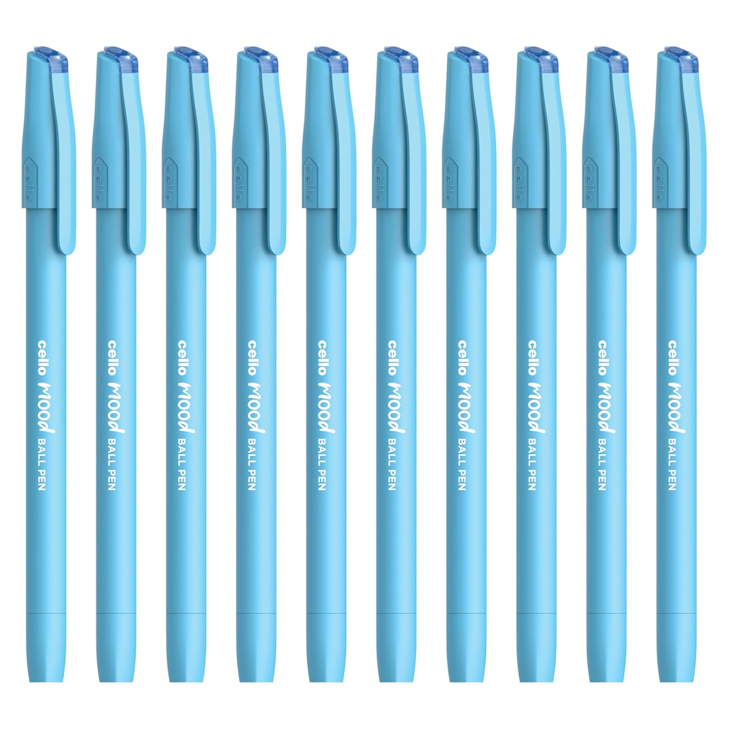 

Cello Mood Blue Ball Pen Pack of 1 x 10pcs Blue Ink Minimalistic Matte Finish Modern Style Safety Cap Pens for Office School