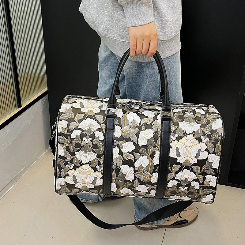 Women's National Style Fitness Bag Flower Design Large Capacity Portable Travel Bag Household Clothing Storage Luggage Bag