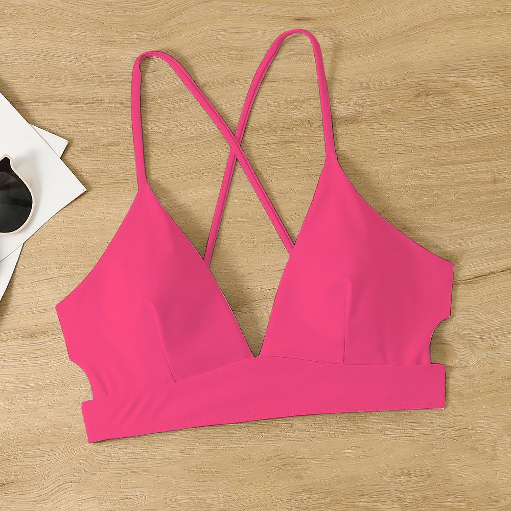 Black and Pink Cross-Back Bikini Top - Sexy Sport Camisole with Tie Straps