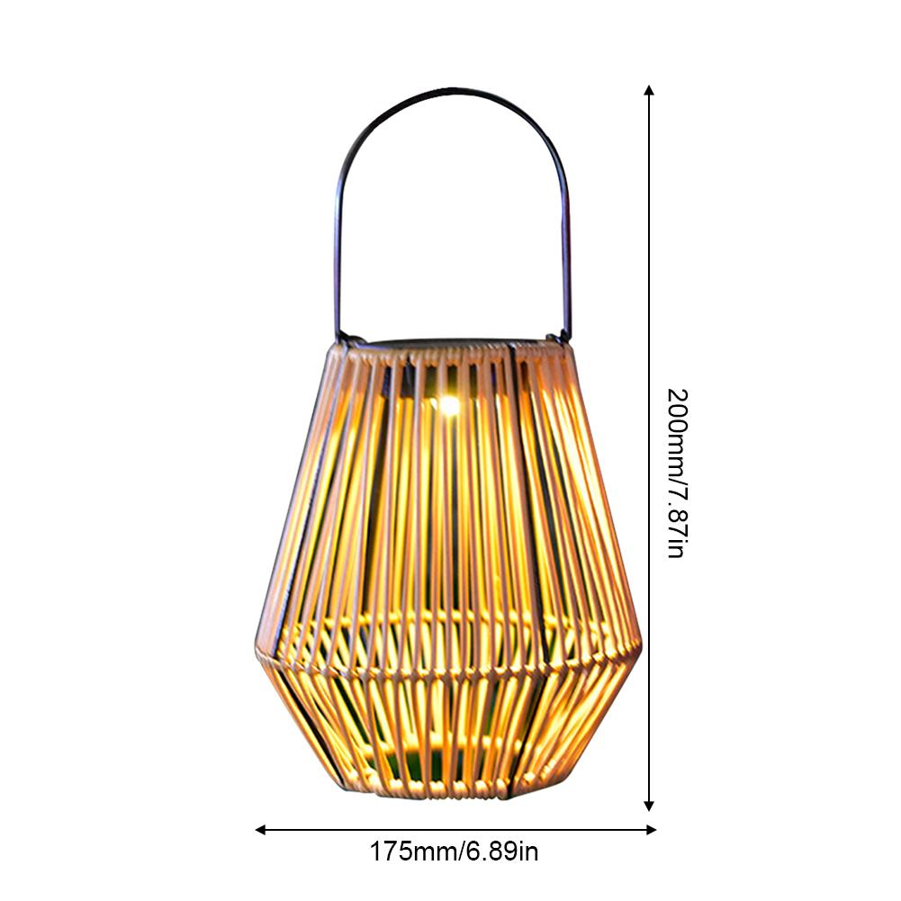 Retro Rattan Solar Lantern Waterproof Hanging Bamboo Chandelier Lamp Hand Woven Decorative Lights for Garden Patio Courtyard