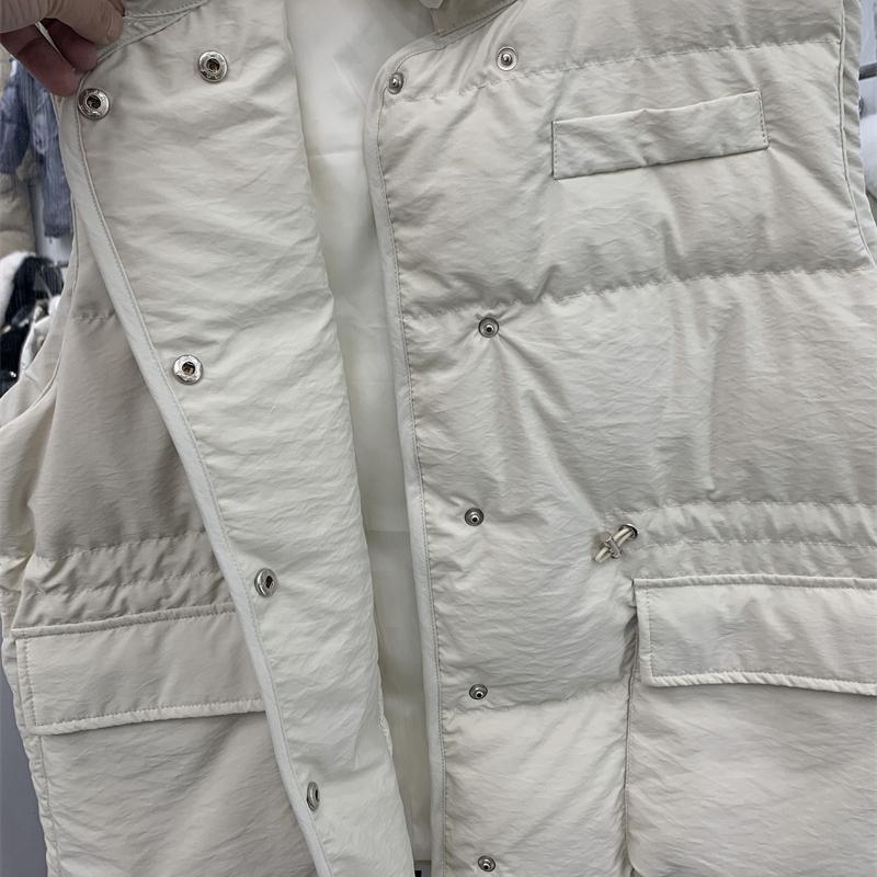 Winter Autumn Women's Stand Collar Solid Color Sleeveless Warm Vest Jacket Ladies Loose Chic White Duck Down Coat