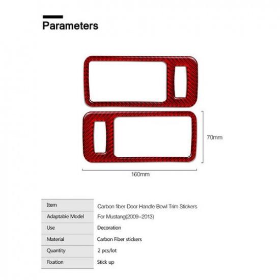 2Pcs For Ford Mustang 2009-13 Red Carbon Fiber Door Handle Bowl Sticker Cover
