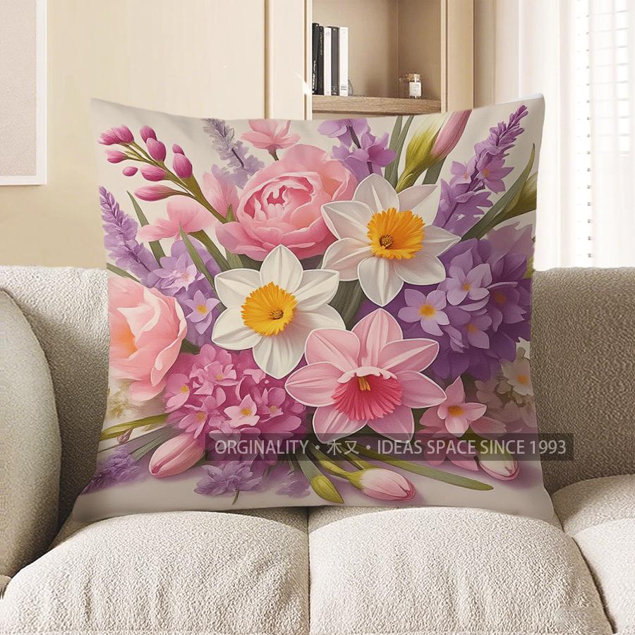Home Decor Colorful Floral Bouquet Pillow For Home Decor Pattern Cushion Cover Suitable For Sofa Bedroom Car Pillow Cover