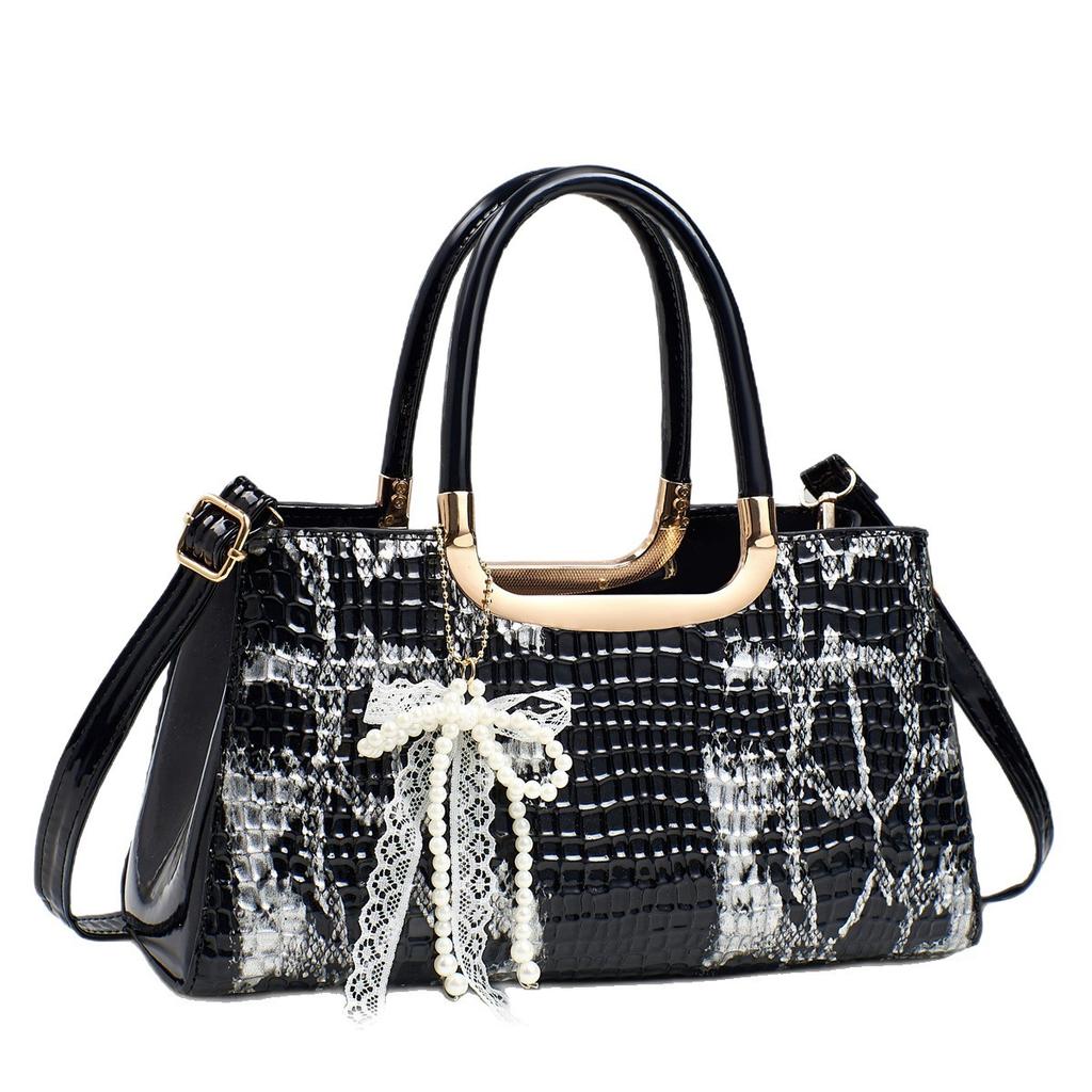 Women's New Arched Bead Pattern Top Handle Bag Versatile Crocodile Print Crossbody Purse